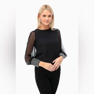 Alice + Olivia Small Long Sleeve Jeweled Cuff Blouse Black Party Holiday Dressy‎